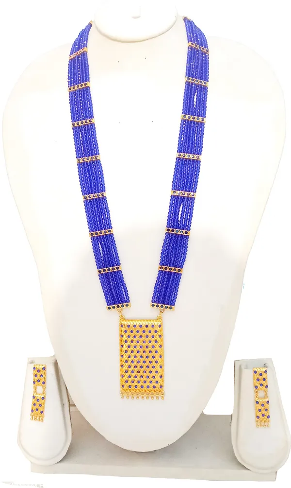 Assamese_Traditional_Gold_Plated_Blue_Stone_Matchbox_Design_With_Tassel_Jewellery_Set_For_Women_&_Girls